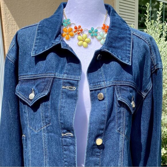 REBECCA MINKOFF DARK WASH DENIM JACKET WITH RHINESTONE EMBELLISHED CUFFS XL NWT - Picture 3 of 16